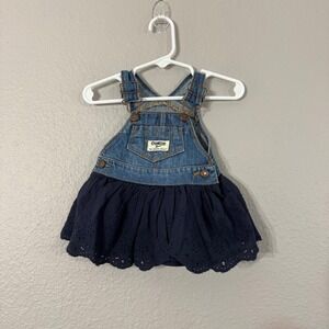 OshKosh B'gosh Girl's Size 3M Blue Denim Eyelet Overall Dress OSH11771-IGP
